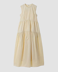 Sleeveless A-line Pleated Round Neck Mid-length Dresses