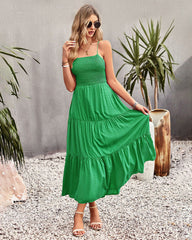 Sleeveless Lace-up Backless Smocked Tiered Maxi Dress Boho Long Beach Sundresses