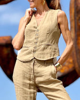 Street Style Cotton Linen Vest Top