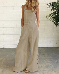 Sleeveless Overalls Jumpsuit Casual Solid Wide Leg Bib Pants Rompers