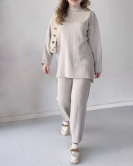 Solid Color Turtleneck Mid-length Casual Two-piece Sweater Set