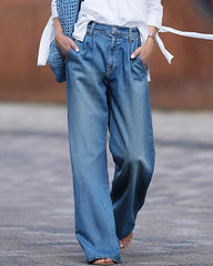 High Waisted Wide Leg Denim Pants Loose Fit Floor-Length Jeans