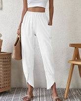High Waist Wide Leg Palazzo Lounge Pants Smocked Elastic Waist Cotton Pants