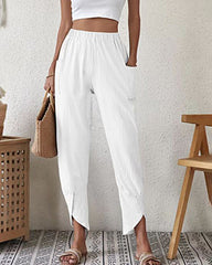 High Waist Wide Leg Palazzo Lounge Pants Smocked Elastic Waist Cotton Pants