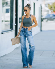 High-waist Loose Poly-breaking Wide-legged Jeans