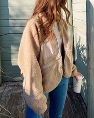 Zipper Button Fleece Sherpa Jacket Bear Teddy Coat