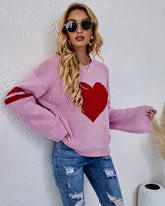 Valentine's Day Loose Heart Pattern Knitted Sweater