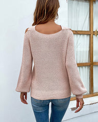 Crisscross Cold-Shoulder Rib-Knit Sweater