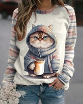 Winter Funny Cute Wonderland Clothing Cat Print Sweatshirt