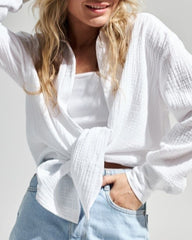 Solid Color Long Sleeve Cotton Crepe Shirt