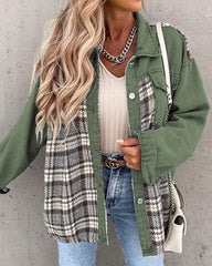 Plaid Patchwork Jackets Lapel Collar Spliced Button Down Pockets Overcoats