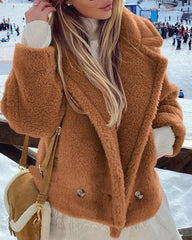 Lapel Fleece Jacket Long Sleeve Pockets Faux Fur Dressy Fall Outfits