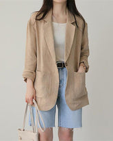 Solid Open Front Long Sleeve Pocket Suit Blazers Button Outerwear