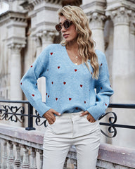Drop Shoulder Heart Embroidered Jumper
