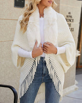 Knit Shawl Womens Solid Color Loose Collar Tassel Cape Knitted Cape Coat