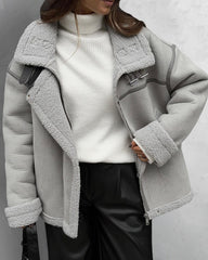 Faux Lamb Wool Fur Motorcycle Bike Coat