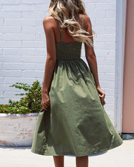 Solid Color Strap Open V-Neck Back Women's Dress with Pockets