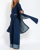 Casual Slim Fit Long Blazers Denim Frock Coat