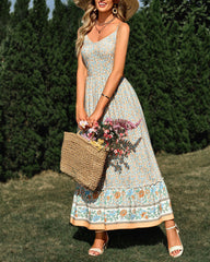 Summer Floral Printed Bohemian Sundress Sleeveless Spaghetti Strap Swing Dress