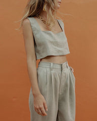 Two Piece Set Women Solid Vest Crop Cami Top & Wide Leg Pants Set