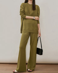 Casual Knit Long Sleeve Shirt Knit Vest Pants Three Piece Set