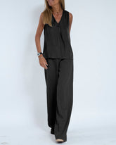 Chic Two Pieces Set Casual Sleeveless V-Neck Vest Top with Wide-Leg Pants