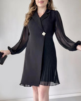 Solid Color Lapel Pleated Blazer Dress