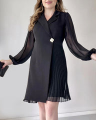Solid Color Lapel Pleated Blazer Dress