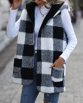 Mid-length Hooded Sleeveless Plaid Double-sided Velvet Loose Jacket