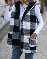 Mid-length Hooded Sleeveless Plaid Double-sided Velvet Loose Jacket