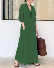Beach Casual Solid Color Loose Temperament Long Shirt Dress