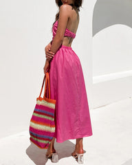 Summer Strapless Dress Off Shoulder Sexy Wrap Dress Solid Color Beach Dress