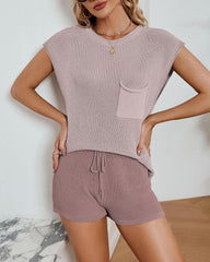 Two Piece Sets Tank Tops High Waisted Shorts Summer Sleeveless Knit Lounge Sets
