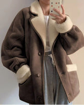 Lamb Wool Jackets Turn-down Collar Loose Fur Coat