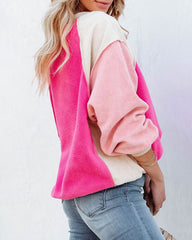 Colorblock Bishop Sleeve Sweatshirt Plush Stitching Jumper Crop Top