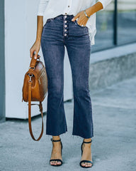 Buckle Design High-waisted Micro-flared Jeans Casual Cropped Pants