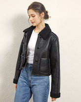 Thick Lapel Velvet Imitation Leather Jacket