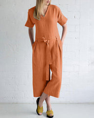 Solid Color Loose Fit Overall Jumpsuit with Pockets