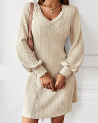 V-neck Sexy Waist Sweater Dress