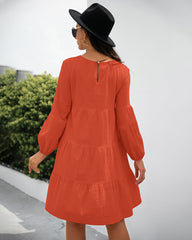 Long Puff Sleeve Shirt Dress Casual Crewneck Loose Fit Sundress Trendy Tiered Layer Summer Mini Dresses