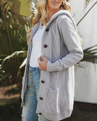 Hooded Fleece Lined Sweater Cardigan Button Down Front Winter Coat