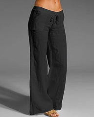 Drawstring Elastic Waist Linen Pants with Pocket Summer Wide Leg Pant Palazzo Trousers