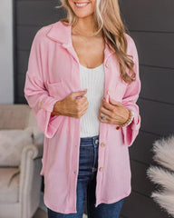 Striped Single-breasted Mid-length Corduroy Shirt Jacket