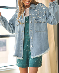 Street Ripped Denim Jacket Mid-length Distressed Jean Trucker Jackets with Pockets