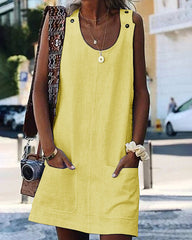 Solid Color Cotton Linen Sleeveless Loose Knee Beach Dresses