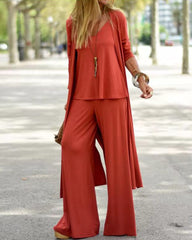 3 Piece Lounge Set with Cardigan Sleeveless Cami Top and Wide Leg Pants Loose Pants Silk Soft Pajamas Set