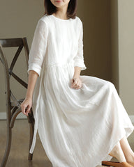 High Waist Slimming Loose Round Neck Long Dresses with Belt