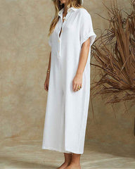 Short Sleeve V Neck Jumpsuit Button Down Turndown Collar Wide Leg Jumpsuit