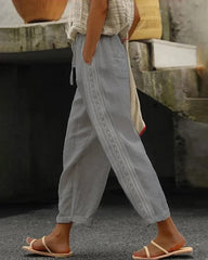 Hollow Out Lace Patch Pocket Design Beach Trousers Pants