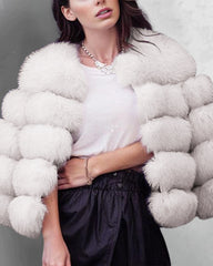 Faux Fox Fur Coat Short Jacket Winter Warm Outwear